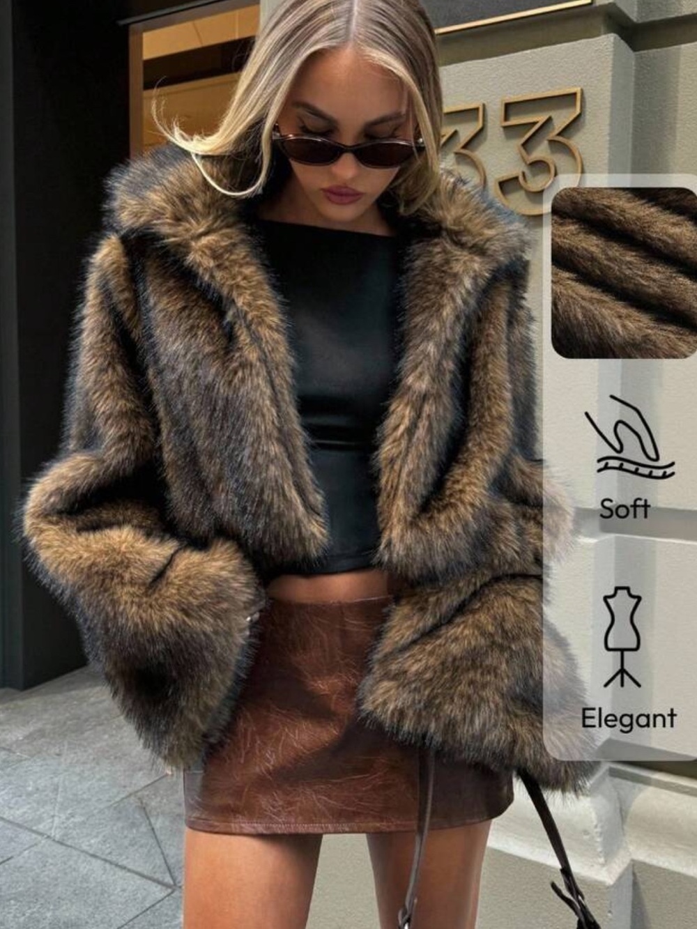 Women's Retro Street Wear Elegant Fashion Faux Fur Collar Front Open Plus